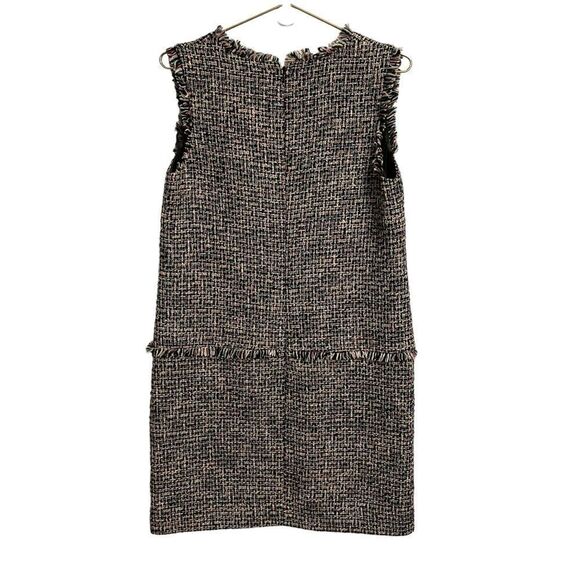 J. Crew Fringe V Neck Sleeveless Tweed Gold Button Black Pink Shift Dress Size 8 - Picture 6 of 9